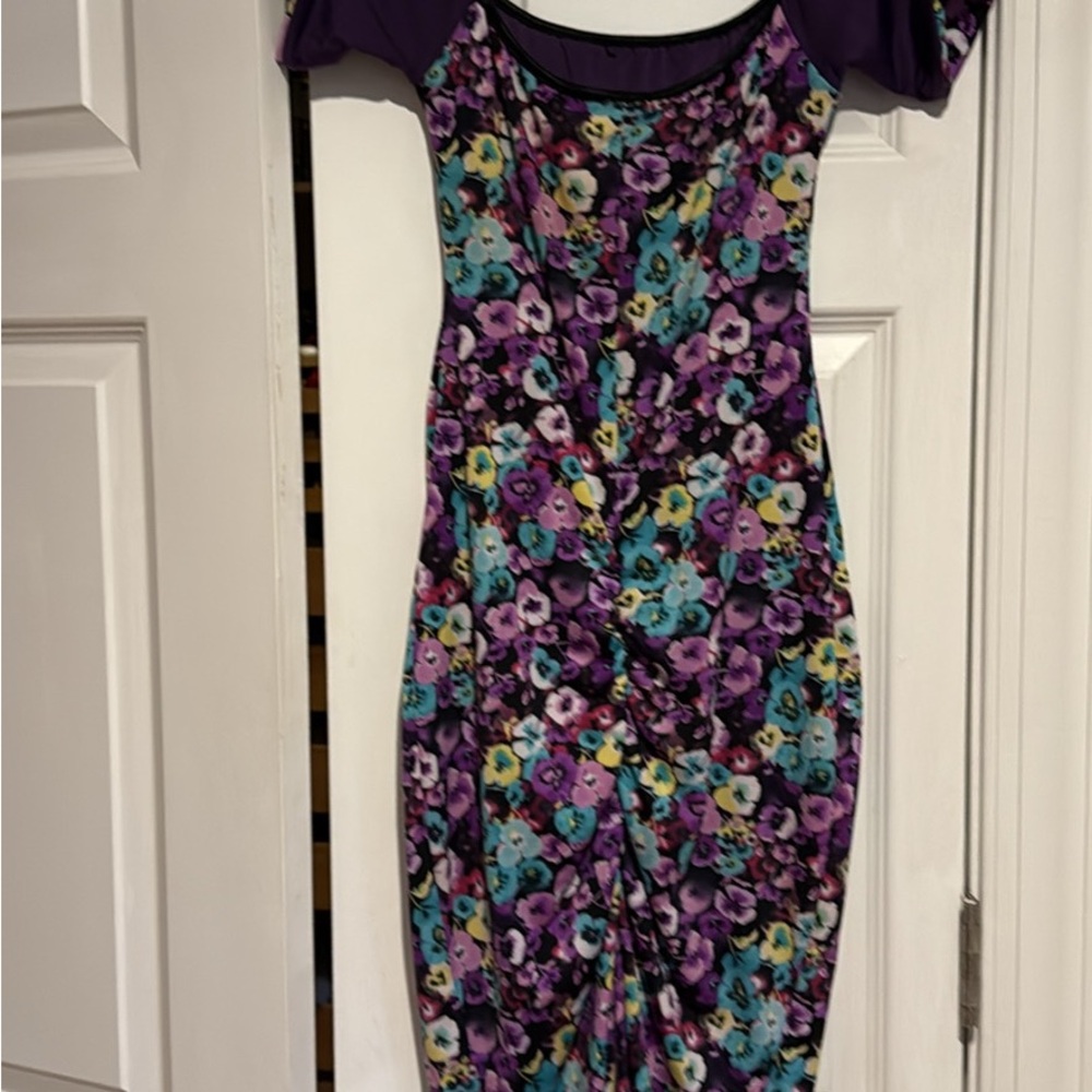 Purple and Blue Off Shoulder Raglan Midi Dress